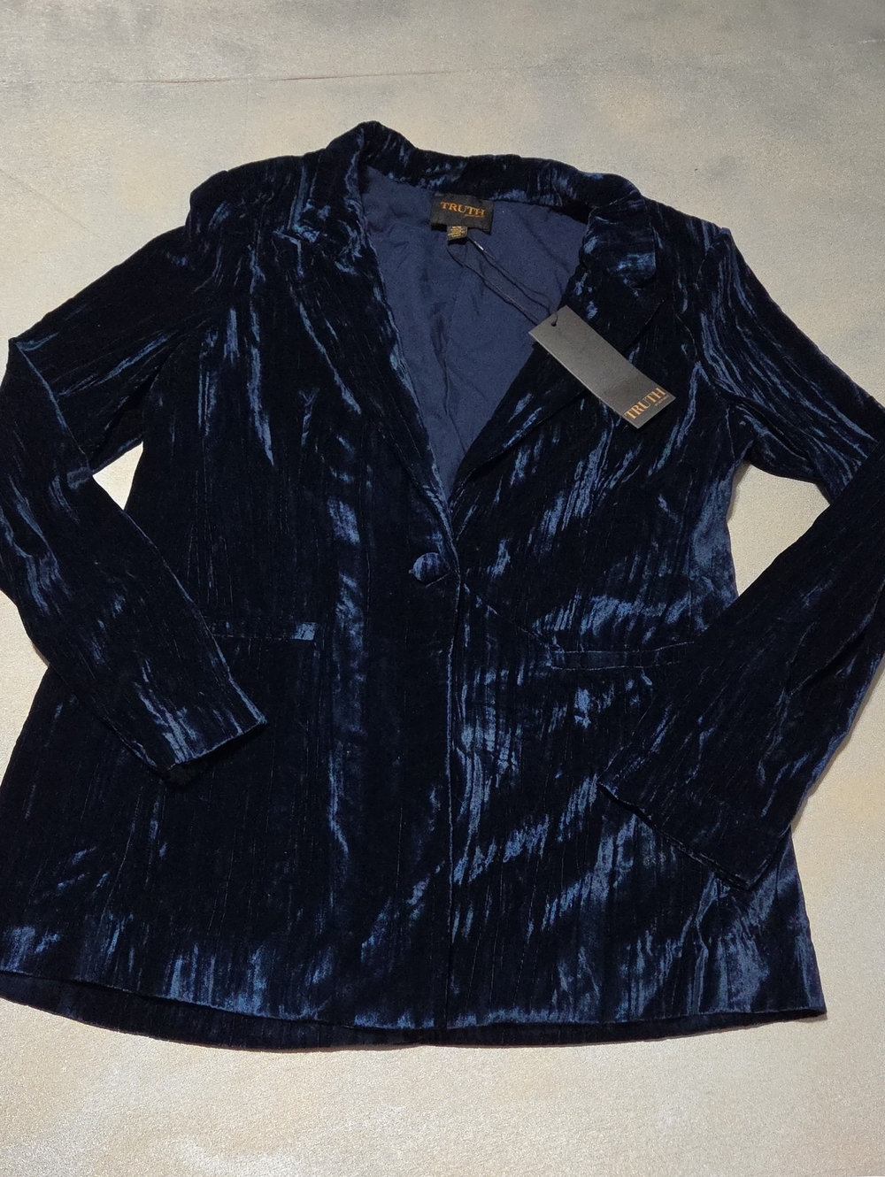 Navy Crushed Velvet Tailored Blazer
